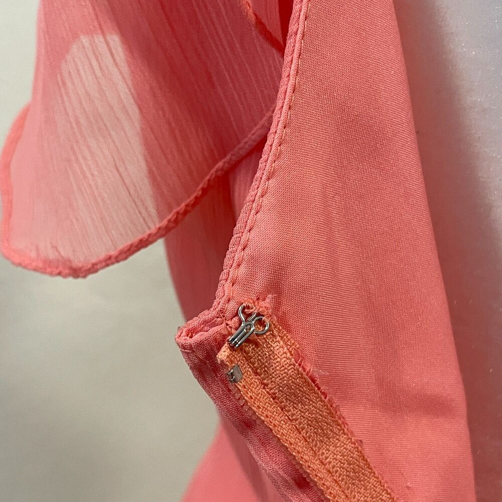 ~ Angelina Faccenda 10 peach 1-shoulder ruffle cocktail dress light flowy sheath - Picture 11 of 14